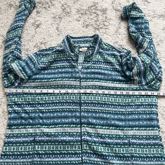 LL Bean Womens Blue Teal Full Zip Fleece Sweatshirt Fair Isle Southwest Print 1X - Picture 7 of 10
